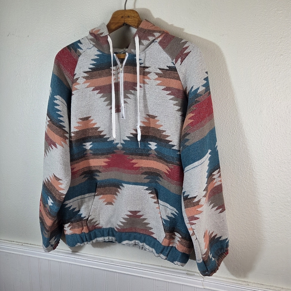 Southwestern Aztec Hoodie L Quarter Zip Pullover Tribal Boho - Picture 2 of 12
